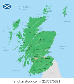 Map and flag of Scotland. Vector illustration