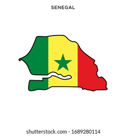 Mapa y bandera de la plantilla de diseño de vectores de Senegal con trazos editables