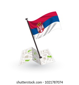 Map with flag of Serbia isolated on white. National flag for country of Serbia isolated, banner for your web site design logo, app, UI. check in. map Vector illustration, EPS10.