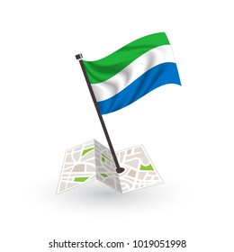 Map with flag of Sierra Leone isolated on white. National flag for country of Sierra Leone isolated, banner for your web site design logo, app, UI. check in. map Vector illustration, EPS10.