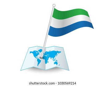 Map with flag of Sierra Leone isolated on white.
 National flag for country of Sierra Leone isolated,
 banner for your web site design logo, app, UI. check in. map Vector illustration, EPS10.