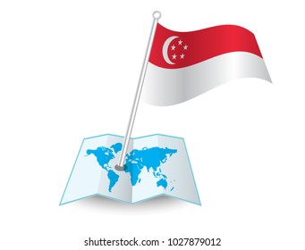 Map with flag of Singapore isolated on white. National flag for country of Singapore isolated, banner for your web site design logo, app, UI. check in. map Vector illustration, EPS10.