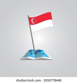 Map with flag of Singapore  isolated on white. National flag for country of Singapore  isolated, banner for your web site design logo, app, UI. check in. map Vector illustration, EPS10.