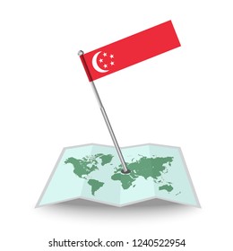 Map with flag of Singapore isolated on white.