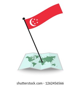 Map with flag of Singapore isolated on white. check in. map vector illustration, EPS10