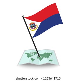 Map with flag of Sint Maarten isolated on white. check in. map vector illustration, eps10