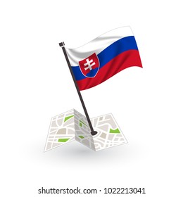 Map with flag of Slovakia isolated on white. National flag for country of Slovakia isolated, banner for your web site design logo, app, UI. check in. map Vector illustration, EPS10.