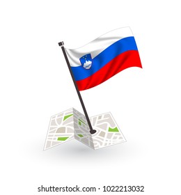 Map with flag of Slovenia isolated on white. National flag for country of Slovenia isolated, banner for your web site design logo, app, UI. check in. map Vector illustration, EPS10.