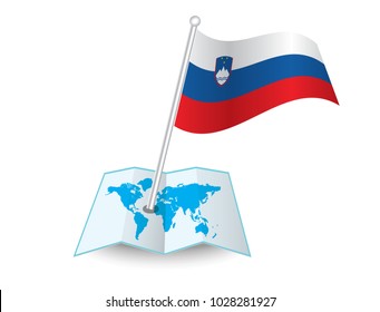Map with flag of Slovenia isolated on white. National flag for country of Slovenia isolated,banner for your web site design logo, app, UI.check in. map Vector illustration, EPS10.