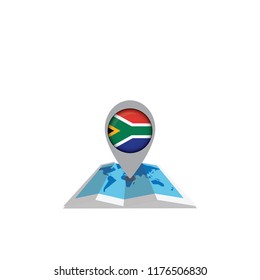 Map with flag of South Africaisolated on white
