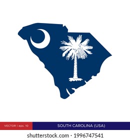 Map and Flag of South Carolina (USA) Vector Illustration Design Template.