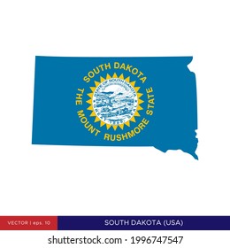 Map and Flag of South Dakota (USA) Vector Illustration Design Template.
