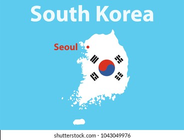 Map and flag of South Korea