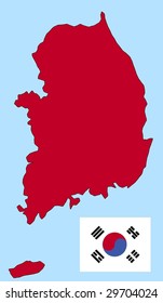 map and flag of South Korea