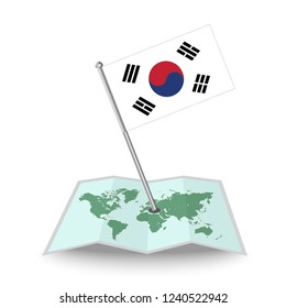 Map with flag of South Korea isolated on white.