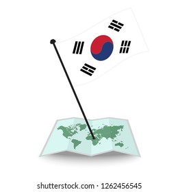 Map with flag of South Korea isolated on white. check in. map vector illustration, EPS10