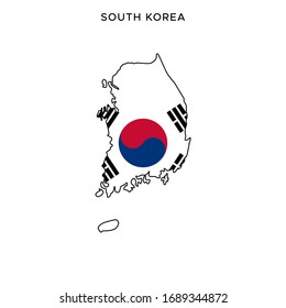 Vektorillustration-Design-Vorlage für Karte und Flagge Südkoreas mit bearbeitbarem Stroke