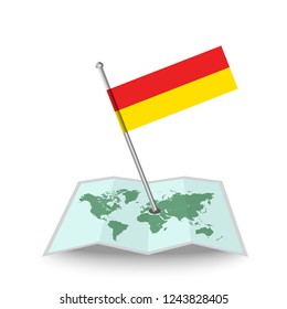 Map with flag of South Ossetia isolated on white. National flag for country of South Ossetia isolated, banner for your web site design logo, app, UI. check in. map Vector illustration, EPS10.