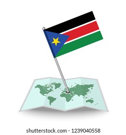 Map with flag of South Sudan isolated on white.