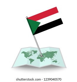 Map with flag of Sudan isolated on white.