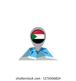 Map with flag of Sudanisolated on white