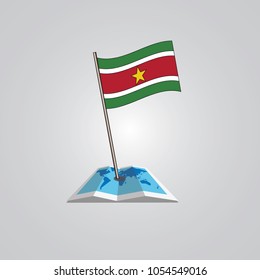 Map with flag of Suriname isolated on white. National flag for country of Suriname isolated, banner for your web site design logo, app, UI. check in. map Vector illustration, EPS10.