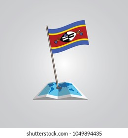 Map with flag of Swaziland  isolated on white. National flag for country of Swaziland  isolated, banner for your web site design logo, app, UI. check in. map Vector illustration, EPS10.