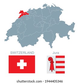map and flag of the swiss canton Jura vector illustration