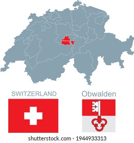 map and flag of the swiss canton Obwalden vector illustration