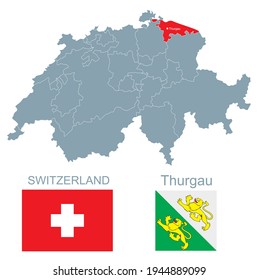 map and flag of the swiss canton Thurgau vector illustration