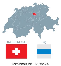 map and flag of the swiss canton Zug vector illustration