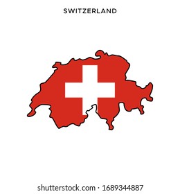 Map and Flag of Switzerland Vector Design Template with Editable Stroke