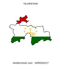 Map and Flag of Tajikistan Vector Design Template with Editable Stroke