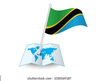 Map with flag of Tanzania isolated on white.
 National flag for country of Tanzania isolated,
 banner for your web site design logo, app, UI. check in. map Vector illustration, EPS10.