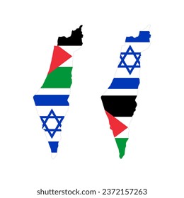 mapa con la textura de la bandera de israel y palestina. bandera palestina e israelí. Negociaciones, tratados, acuerdos y acuerdos conducentes a la coexistencia pacífica