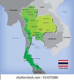 Map and flag of Thailand