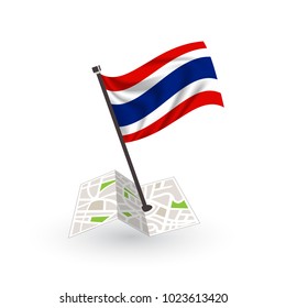 Map with flag of Thailand isolated on white. National flag for country of Thailand isolated, banner for your web site design logo, app, UI. check in. map Vector illustration, EPS10.