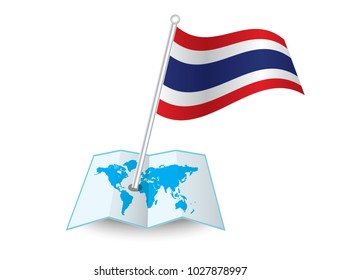 Map with flag of Thailand isolated on white. National flag for country of Thailand isolated, banner for your web site design logo, app, UI. check in. map Vector illustration, EPS10.