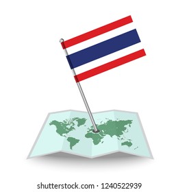 Map with flag of Thailand isolated on white.
