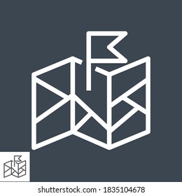 Map with Flag Thin Line Vector Icon. Flat icon isolated on the black background. Editable EPS file. Vector illustration.