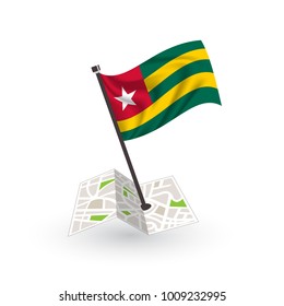 Map with flag of Togolese isolated on white. National flag for country of Togolese isolated, banner for your web site design logo, app, UI. check in. map Vector illustration, EPS10.