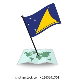 Map with flag of Tokelau isolated on white. check in. map vector illustration, eps10
