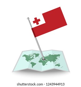 Map with flag of Tonga isolated on white. National flag for country of Tonga isolated, banner for your web site design logo, app, UI. check in. map Vector illustration, EPS10.