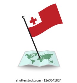 Map with flag of Tonga isolated on white. check in. map vector illustration, eps10