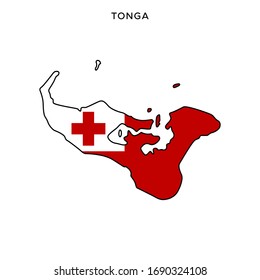 Map and Flag of Tonga Vector Design Template with Editable Stroke