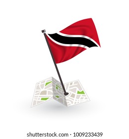 Map with flag of Trinidad & Tobago isolated on white. National flag for country of Trinidad & Tobago isolated, banner for your web site design logo, app, UI. check in. map Vector illustration, EPS10.