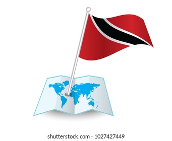 Map with flag of Trinidad & Tobago isolated on white. National flag for country of Trinidad & Tobago isolated, banner for your web site design logo, app, UI. check in. map Vector illustration, EPS10.