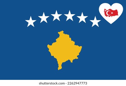 Map flag of Turkey inside a white heart shape on the flag of Kosovo