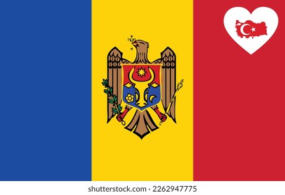 Map flag of Turkey inside a white heart shape on the flag of Moldova