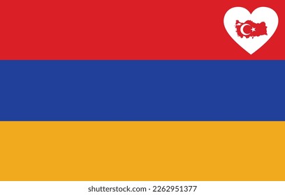 Map flag of Turkey inside a white heart shape on the flag of Armenia